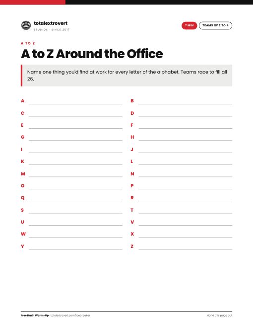 A to Z Around the Office printable activity
