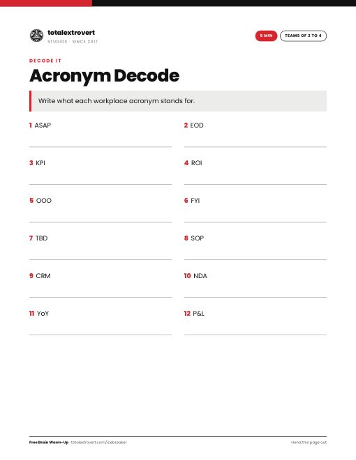 Acronym Decode printable activity