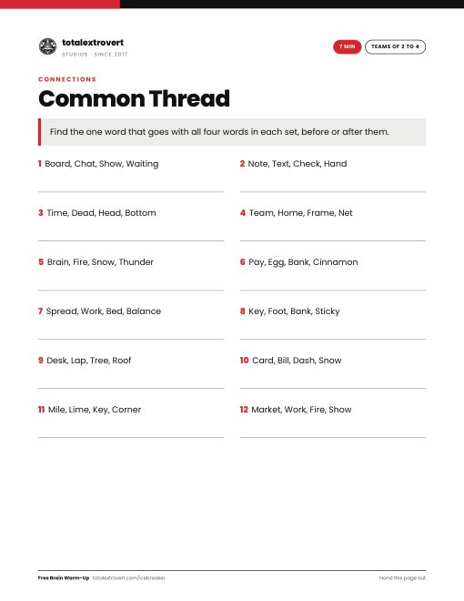Common Thread printable activity