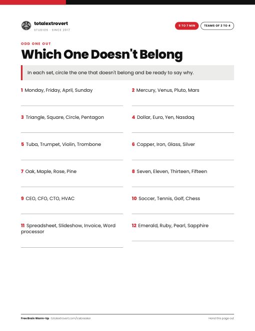 Which One Doesn't Belong printable activity