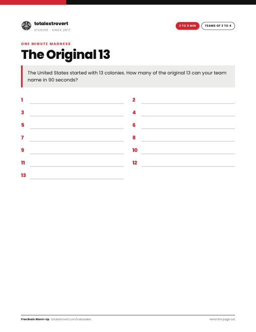 The Original 13 printable activity