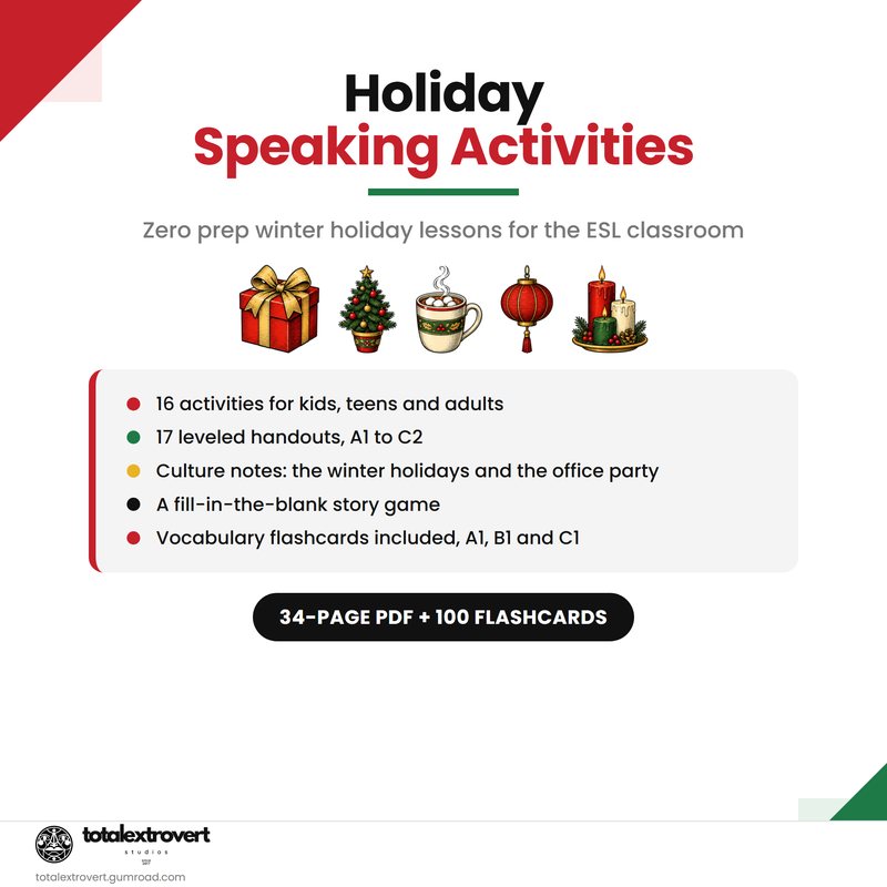Holiday Speaking Activities ESL pack